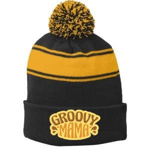 Groovy Mama Retro Stripe Pom Pom Beanie