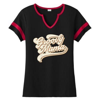 Groovy Mama Retro Cute Gift Ladies Halftime Notch Neck Tee