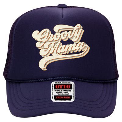 Groovy Mama Retro Cute Gift High Crown Mesh Back Trucker Hat