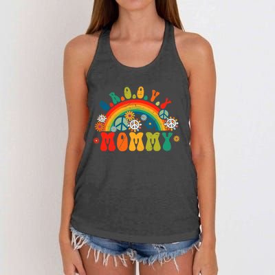 Groovy Mommy Retro Rainbow Colorful Flowers Design Mom Women's Knotted Racerback Tank