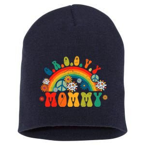 Groovy Mommy Retro Rainbow Colorful Flowers Design Mom Short Acrylic Beanie