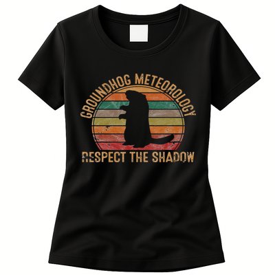 Groundhog Meteorology Respect the Shadow Gift Groundhog Day Womens T-Shirt