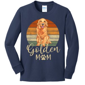 Golden Mom Retro Sunset Golden Retriever Lover Gift Dog Mama Gift Kids Long Sleeve Shirt