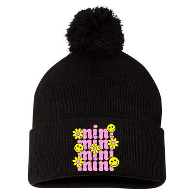 Groovy Mini Retro Flower Happy Mother's Day Family Pom Pom 12in Knit Beanie