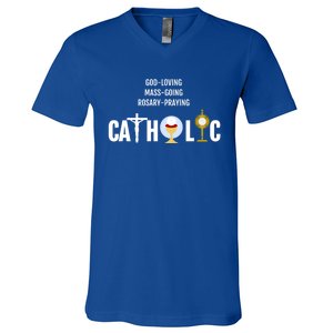 Godloving Massgoing Rosarypraying Catholic Great Gift Cute Gift V-Neck T-Shirt