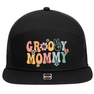 Groovy Mommy Retro Mom Matching Family 1st Birthday Party 7 Panel Mesh Trucker Snapback Hat