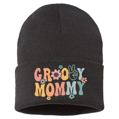 Groovy Mommy Retro Mom Matching Family 1st Birthday Party Sustainable Knit Beanie