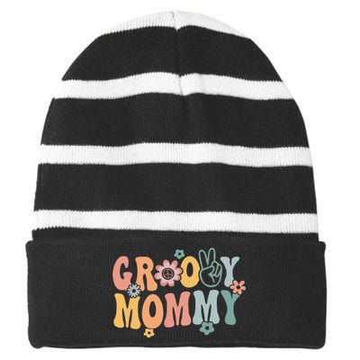 Groovy Mommy Retro Mom Matching Family 1st Birthday Party Striped Beanie with Solid Band