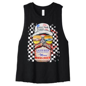 Graphic Motorsport Retro 90s Racing Retro Drinking Beer Women's Racerback Cropped Tank