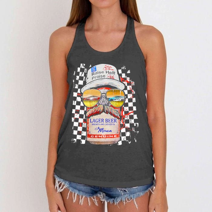 Graphic Motorsport Retro 90s Racing Retro Drinking Beer Women's Knotted Racerback Tank