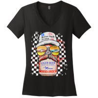 Graphic Motorsport Retro 90s Racing Retro Drinking Beer Women's V-Neck T-Shirt