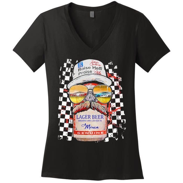 Graphic Motorsport Retro 90s Racing Retro Drinking Beer Women's V-Neck T-Shirt