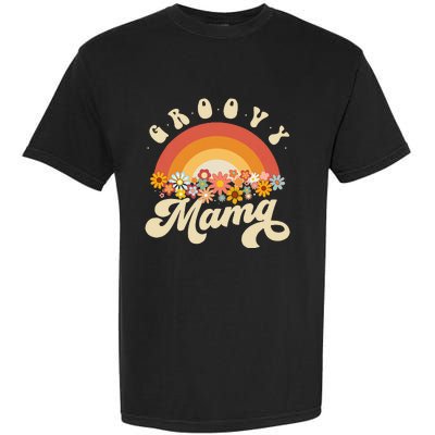 Groovy Mama Retro Rainbow Colorful Flowers Design Mom Garment-Dyed Heavyweight T-Shirt