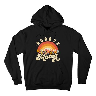 Groovy Mama Retro Rainbow Colorful Flowers Design Mom Hoodie