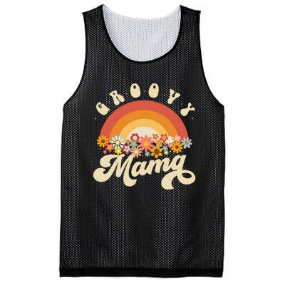 Groovy Mama Retro Rainbow Colorful Flowers Design Mom Mesh Reversible Basketball Jersey Tank