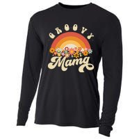 Groovy Mama Retro Rainbow Colorful Flowers Design Mom Cooling Performance Long Sleeve Crew