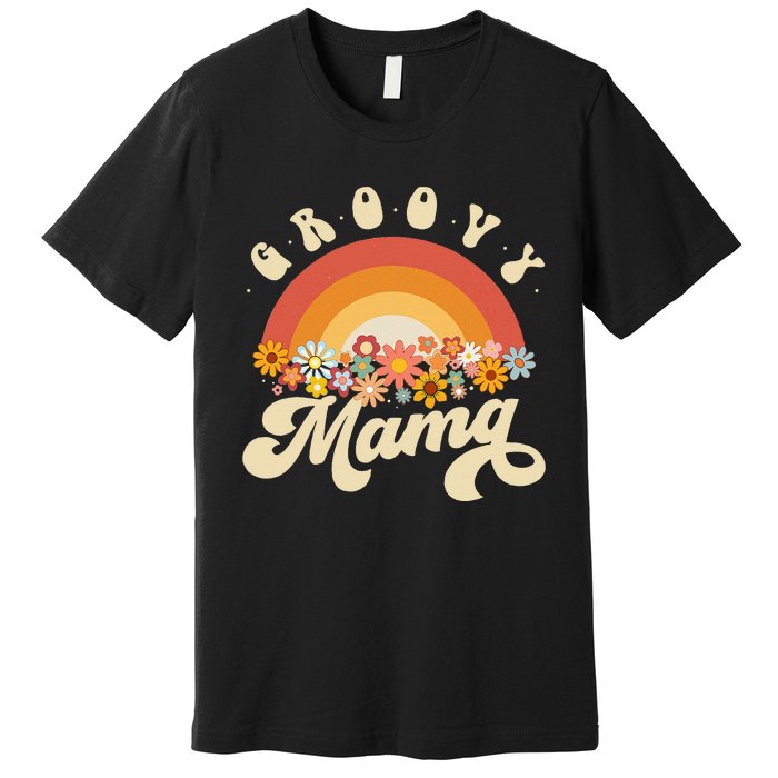 Groovy Mama Retro Rainbow Colorful Flowers Design Mom Premium T-Shirt