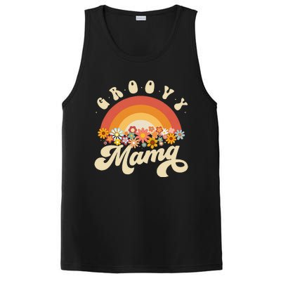 Groovy Mama Retro Rainbow Colorful Flowers Design Mom PosiCharge Competitor Tank