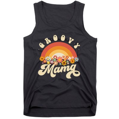 Groovy Mama Retro Rainbow Colorful Flowers Design Mom Tank Top