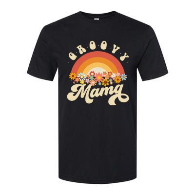 Groovy Mama Retro Rainbow Colorful Flowers Design Mom Softstyle CVC T-Shirt