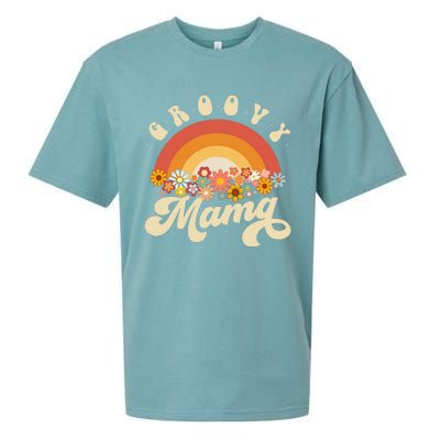 Groovy Mama Retro Rainbow Colorful Flowers Design Mom Sueded Cloud Jersey T-Shirt