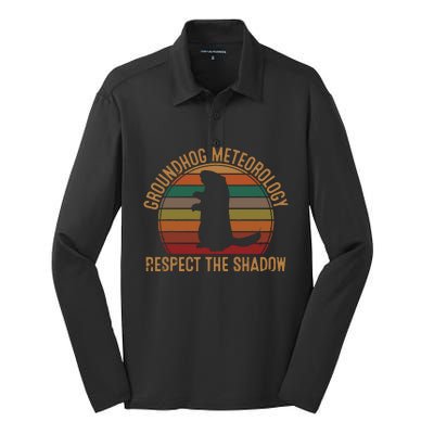 Groundhog Meteorology Respect The Shadow Gift Groundhog Day Silk Touch Performance Long Sleeve Polo