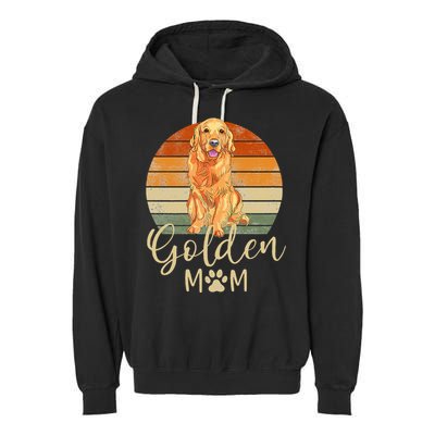 Golden Mom Retro Sunset Golden Retriever Lover Gift Dog Mama Garment-Dyed Fleece Hoodie