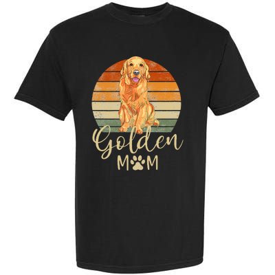 Golden Mom Retro Sunset Golden Retriever Lover Gift Dog Mama Garment-Dyed Heavyweight T-Shirt