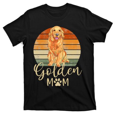 Golden Mom Retro Sunset Golden Retriever Lover Gift Dog Mama T-Shirt