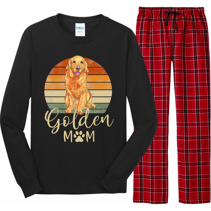 Golden Mom Retro Sunset Golden Retriever Lover Gift Dog Mama Long Sleeve Pajama Set