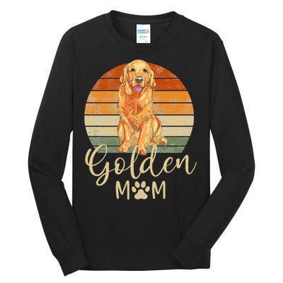 Golden Mom Retro Sunset Golden Retriever Lover Gift Dog Mama Tall Long Sleeve T-Shirt