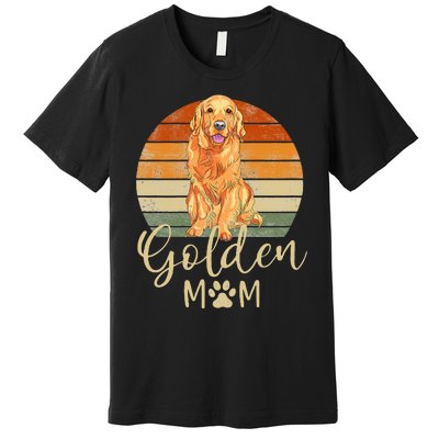 Golden Mom Retro Sunset Golden Retriever Lover Gift Dog Mama Premium T-Shirt