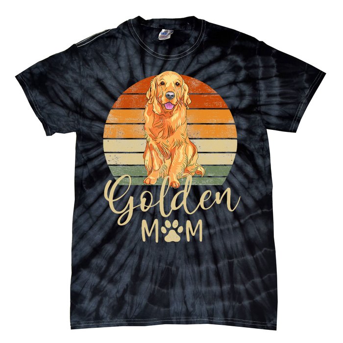 Golden Mom Retro Sunset Golden Retriever Lover Gift Dog Mama Tie-Dye T-Shirt