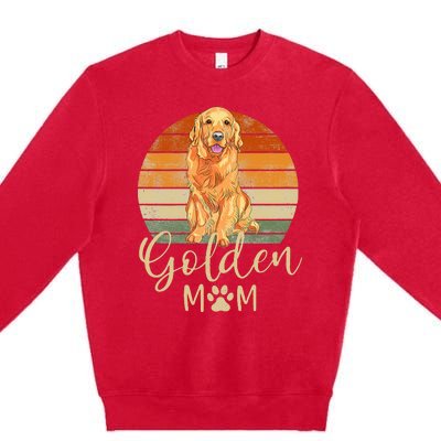 Golden Mom Retro Sunset Golden Retriever Lover Gift Dog Mama Premium Crewneck Sweatshirt