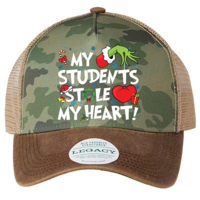 Grinchmas My Student Stole My Heart Teacher Christmas Legacy Tie Dye Trucker Hat