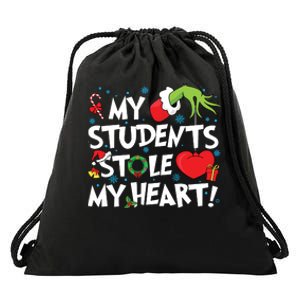 Grinchmas My Student Stole My Heart Teacher Christmas Drawstring Bag