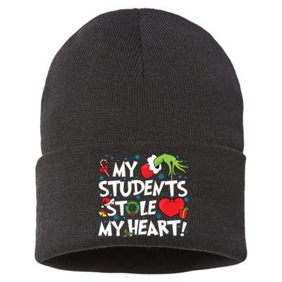 Grinchmas My Student Stole My Heart Teacher Christmas Sustainable Knit Beanie