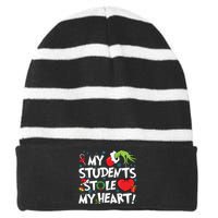 Grinchmas My Student Stole My Heart Teacher Christmas Striped Beanie with Solid Band