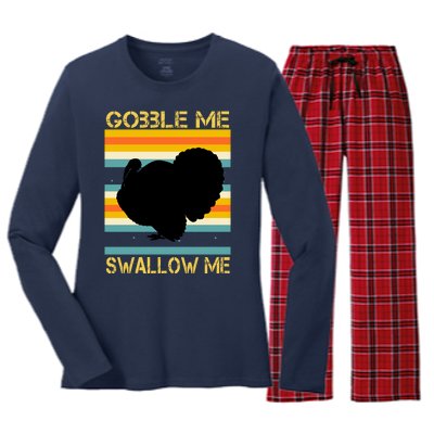 Gobble Me Swallow Me Funny Turkey Women's Long Sleeve Flannel Pajama Set 