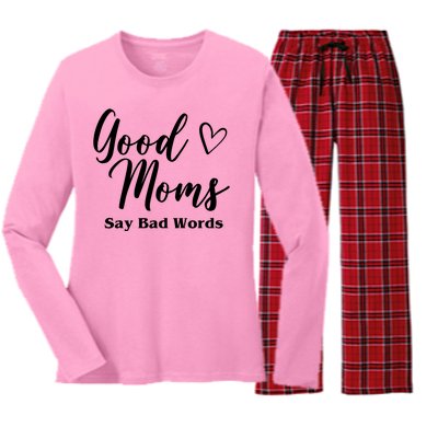 Good Moms Say Bad Words Funny Gift Women's Long Sleeve Flannel Pajama Set 