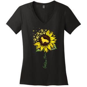 Golden Mom Sunflower Golden Retriever Lover Gifts Dog Mama Women's V-Neck T-Shirt