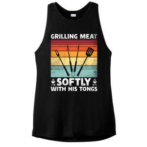 Grilling Meat Softly With His Tongs Funny Grilling Bbq Quote Ladies PosiCharge Tri-Blend Wicking Tank