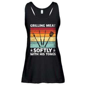 Grilling Meat Softly With His Tongs Funny Grilling Bbq Quote Ladies Essential Flowy Tank