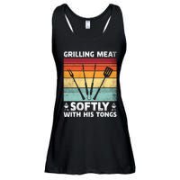 Grilling Meat Softly With His Tongs Funny Grilling Bbq Quote Ladies Essential Flowy Tank