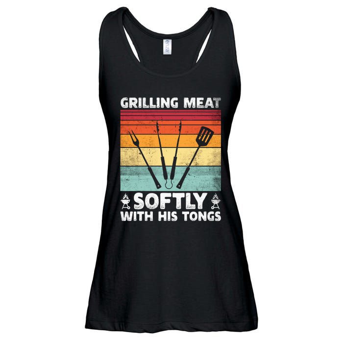 Grilling Meat Softly With His Tongs Funny Grilling Bbq Quote Ladies Essential Flowy Tank