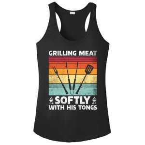 Grilling Meat Softly With His Tongs Funny Grilling Bbq Quote Ladies PosiCharge Competitor Racerback Tank