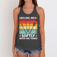 Grilling Meat Softly With His Tongs Funny Grilling Bbq Quote Women's Knotted Racerback Tank