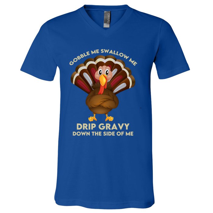 Gobble Me Swallow Funny Thanksgiving Vintage Turkey Trot Cool Gift V-Neck T-Shirt