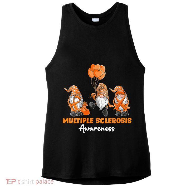 Gnomes Multiple Sclerosis Awareness Orange Ribbon Ladies PosiCharge Tri-Blend Wicking Tank