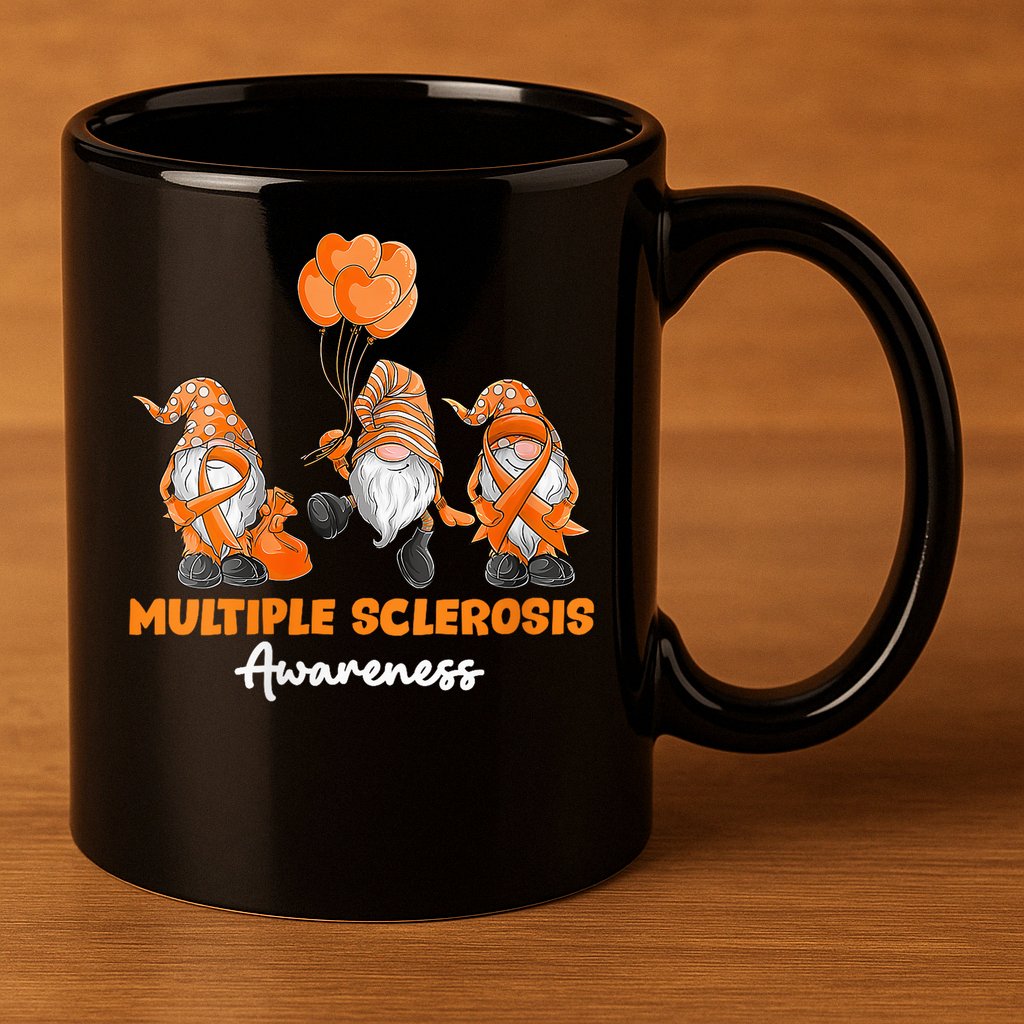 Gnomes Multiple Sclerosis Awareness Orange Ribbon 11oz C Handle Ceramic Mug